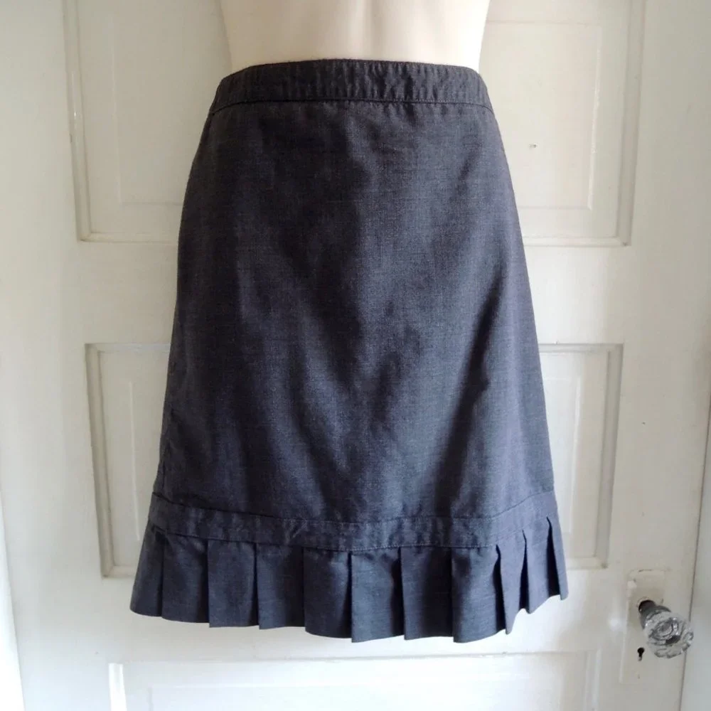 Express Gray Wool Stretch Skirt Lined Pleat Hem 6